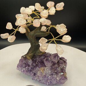 Brazilian Amethyst and Rose Quartz Tree of Life 317g Crystal Bonsai on Raw Geode